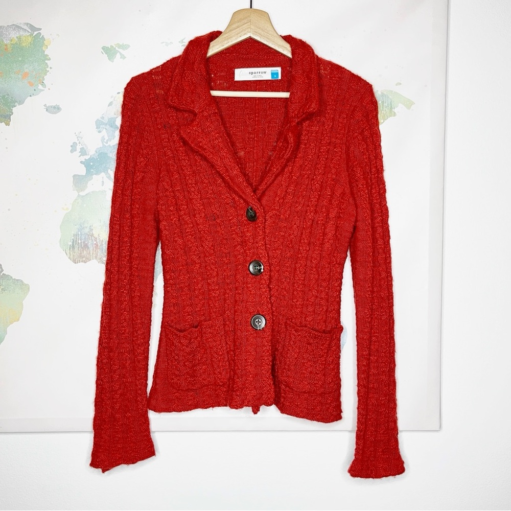 Sparrow Sweater Size Small Dankov Wool Red Cable Knit Cardigan Anthropologie